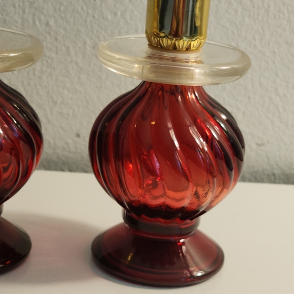 Set Of 2 Avon Candlestick Bird of Paradise EMPTY Cologne Ruby Red Bottles - Picture 5 of 10